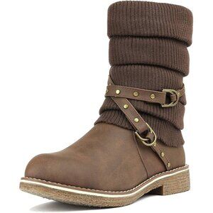 Women's Mid Calf Faux Fur Fashion Brown Winter Snow Boots Synthetic Rubber Sole